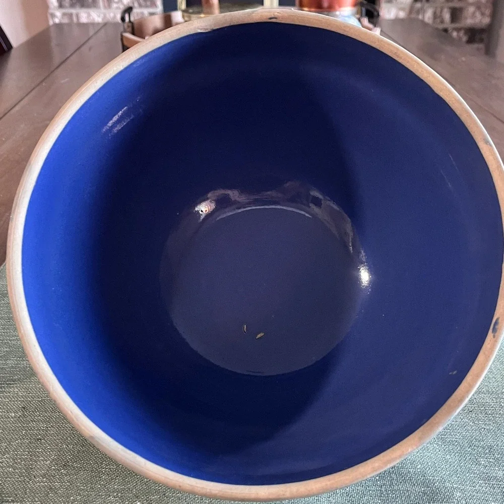 2 Vintage Beautiful Cobalt Blue Red Wing Stoneware 8 and 9 inch Ribbed Bowls